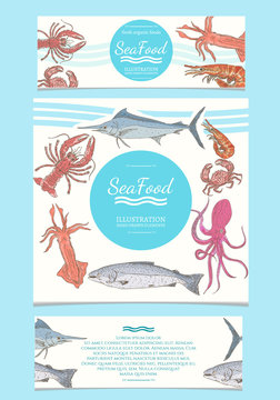 Seafood template for menu vector banner illustration
