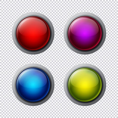 Set of multi-colored buttons with a transparent background. Vector objects for website or printed material.