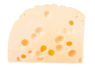 piece of cheese with big holes isolated on white background