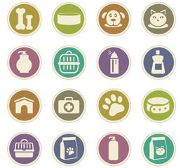 Goods for pets icons set