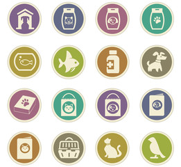 Goods for pets icons set