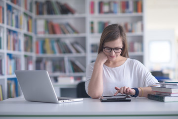 female student study in school library