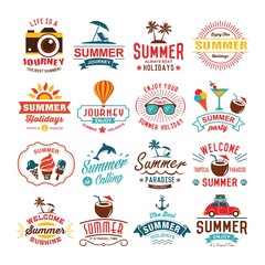 Vintage summer design and typography design with labels, posters, icons element set. © catherinecml