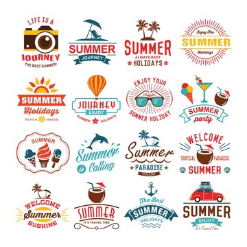 Vintage summer design and typography design with labels, posters, icons element set.