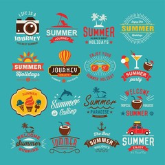 Vintage summer design and typography design with labels, posters, icons element set.
