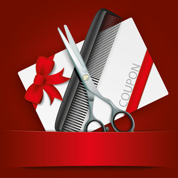 Scissors Comb Coupon Red Banner