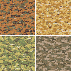 Set of digital and analog seamless camouflage patterns.