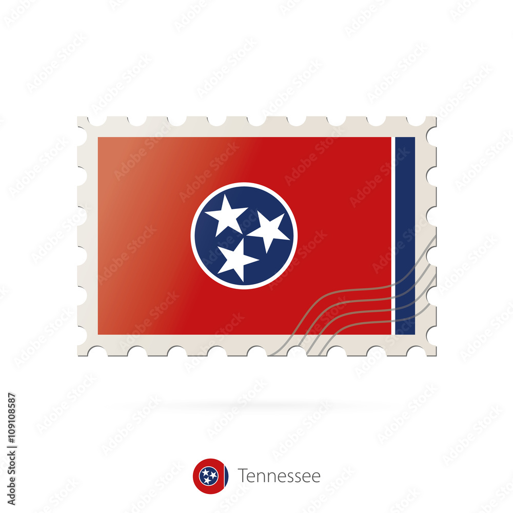 Wall mural postage stamp with the image of tennessee state flag.