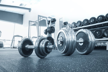 Old gym interior with equipment