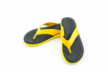 Colorful of Sandals shoes, Yellow and black flip flops.