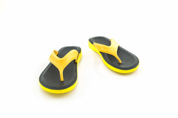 Colorful of Sandals shoes, Yellow and black flip flops.