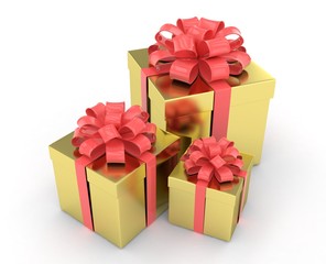Obraz premium three gift boxes with bows isolated on white. 3d rendering.