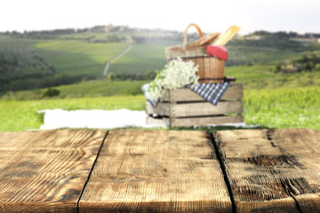 wooden desk and picnic 