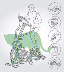 Illustration of man using fitness equipment, clean line art for web and print design appealing for sport theme.