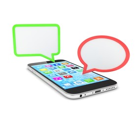 smartphone with bubbles isolated on white background. 3d rendering.