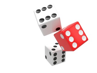 three dices on white background. 3d rendering.