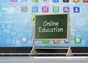  Laptop with chalkboard, online education concept. 3d rendering.