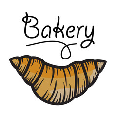 Bakery croissant logo, icon, vector hand drawn illustration