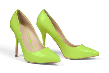 A pair of green high heel shoes isolated on white with clipping path.