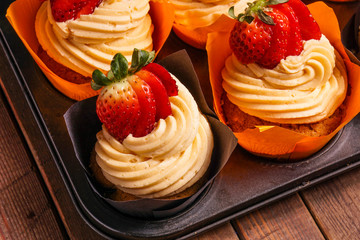 Tray of Strawberry cupcakes