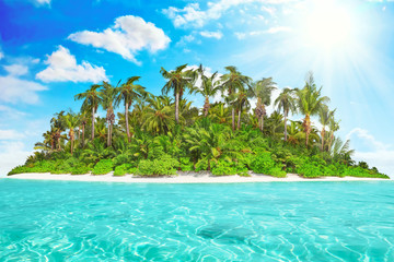 Whole tropical island within atoll in tropical Ocean on a summer - obrazy, fototapety, plakaty