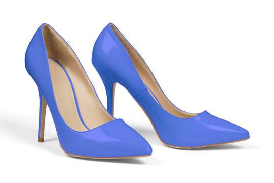 A pair of blue high heel shoes isolated on white with clipping path.