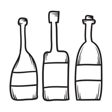 Set of hand drawn bottles line vector illustration..