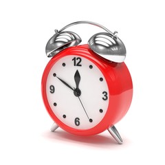 red alarm clock on white. 3d rendering.