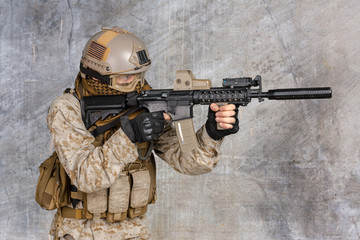 Modern soldier with rifle