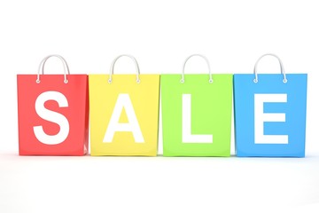 sale written on shopping bag. 3d rendering.
