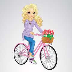 Blonde Girl Riding Pink Bicycle