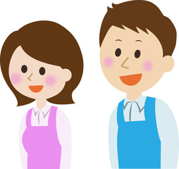 エプロン姿の男女