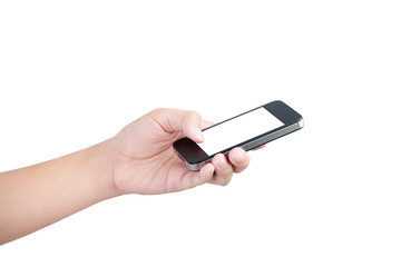 Female hand holding phone isolated with clipping path inside