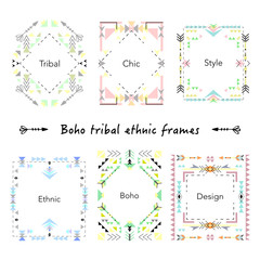 Boho tribal ethnic style cards and frames set. Vector illustration