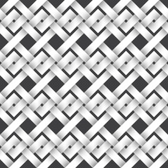 Abstract repeatable pattern background of white twisted strips. Swatch of intertwined zigzag bands. Volumetric seamless pattern in modern style.