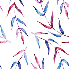 Watercolor seamless pattern. Abstract background with colorful leaves