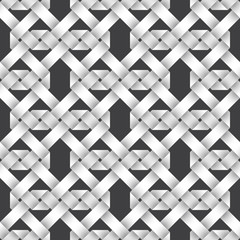 Abstract repeatable pattern background of white twisted strips. Swatch of intertwined ribbons. Seamless pattern with volume effect.