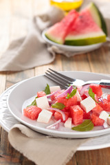 Watermelon salad with mint.