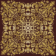 Oriental pattern with arabesques and floral elements. Traditional classic golden ornament