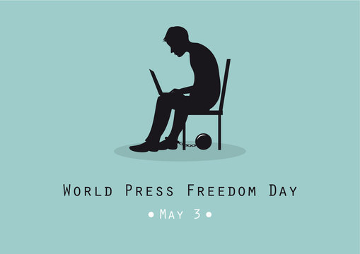 World Press Freedom Day Vector. Vector Illustration Of The Press Freedom Day. Man Sitting With Computer. Silhouette Of A Seated Figure