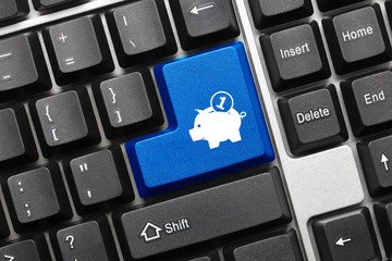 Conceptual keyboard - Blue key with moneybox symbol