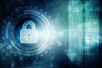 Security concept: Lock on digital screen, contrast, 3d render