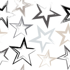 Cute vector geometric seamless pattern. Brush strokes and stars. Hand drawn grunge texture. Abstract forms. Endless texture can be used for printing onto fabric or paper