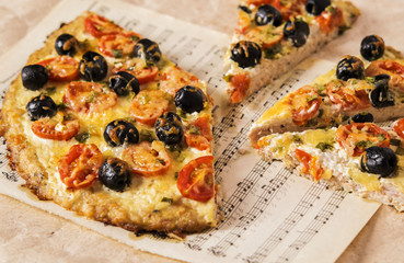 Pizza proper nutrition with a base of minced chicken 