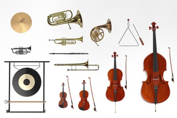 3d renderings of orchestra musical instruments © bescec