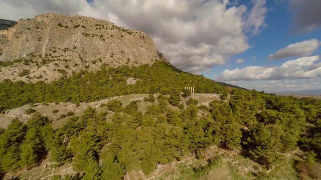 Bird-Eye View at the Ruins of Ancient Temple With Mountains on the Background