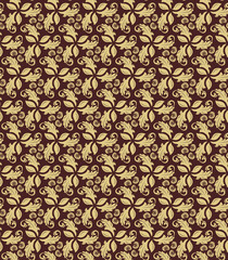 Floral vector golden ornament. Seamless abstract classic pattern with flowers