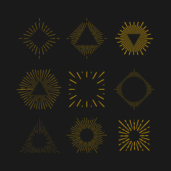 Tribal boho style Sun burst shape with place for your text. Vintage starburst logo, label, badge. Sunburst minimal logo frame. Vector firework burst design element. Minimal vintage Sunburst light logo