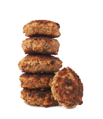 Stack of small hand made cutlets isolated over white background