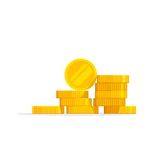 Fotobehang Coins stack vector illustration, coins icon flat, coins pile, coins money, one golden coin standing on stacked gold coins modern design isolated on white background © vladwel
